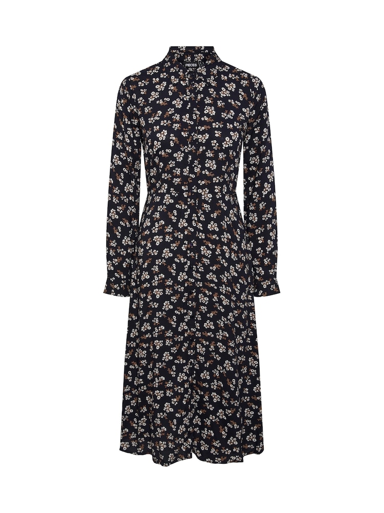 PIECES Black Printed Midi Shirt Dress - Image 5 of 5