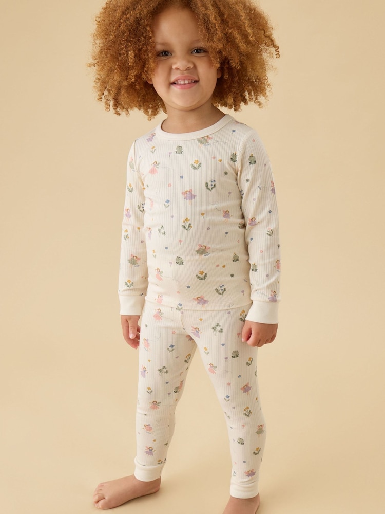 MORI Cream Cream Fairy Garden Ribbed Supersoft Pyjamas Set - Image 2 of 4