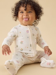 MORI Cream Cream Fairy Garden Supersoft Ribbed Two Way Zip-Up Sleepsuit - Image 1 of 6