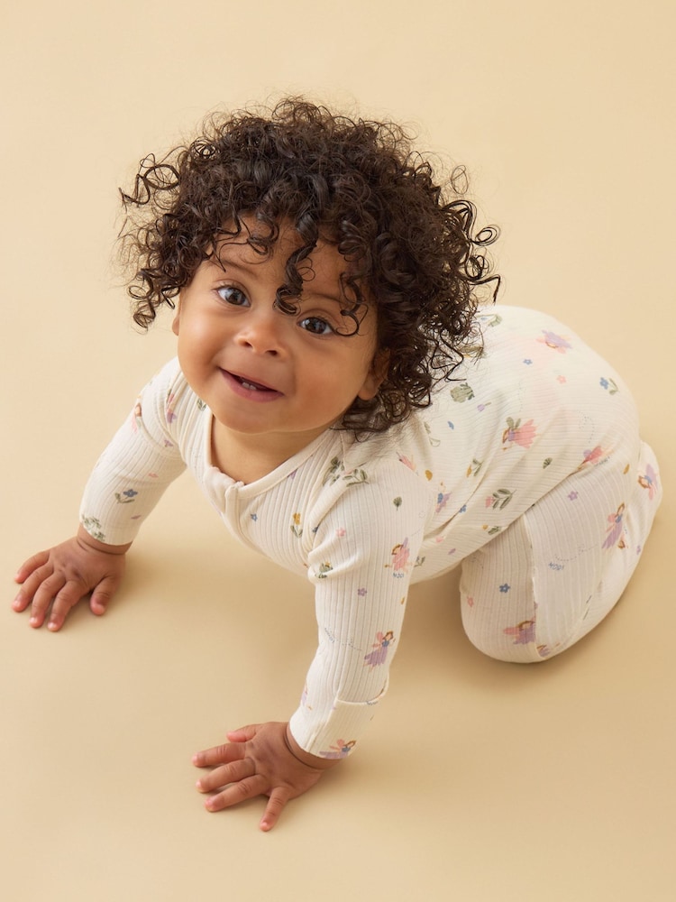 MORI Cream Cream Fairy Garden Supersoft Ribbed Two Way Zip-Up Sleepsuit - Image 2 of 6