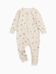 MORI Cream Cream Fairy Garden Supersoft Ribbed Two Way Zip-Up Sleepsuit - Image 3 of 6
