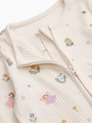 MORI Cream Cream Fairy Garden Supersoft Ribbed Two Way Zip-Up Sleepsuit - Image 5 of 6