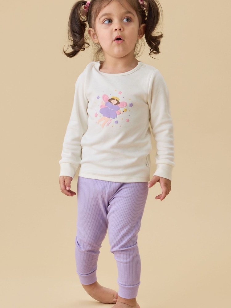 MORI Cream Purple Fairy Garden Supersoft Ribbed Placement Print Pyjamas Set - Image 1 of 4