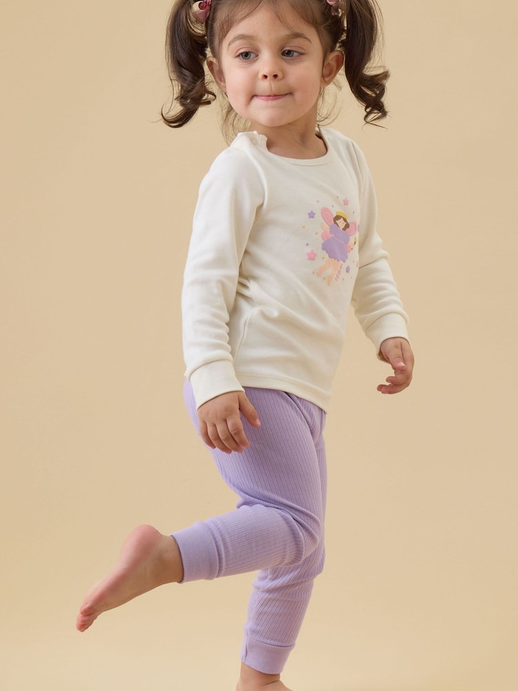MORI Cream Purple Fairy Garden Supersoft Ribbed Placement Print Pyjamas Set - Image 2 of 4