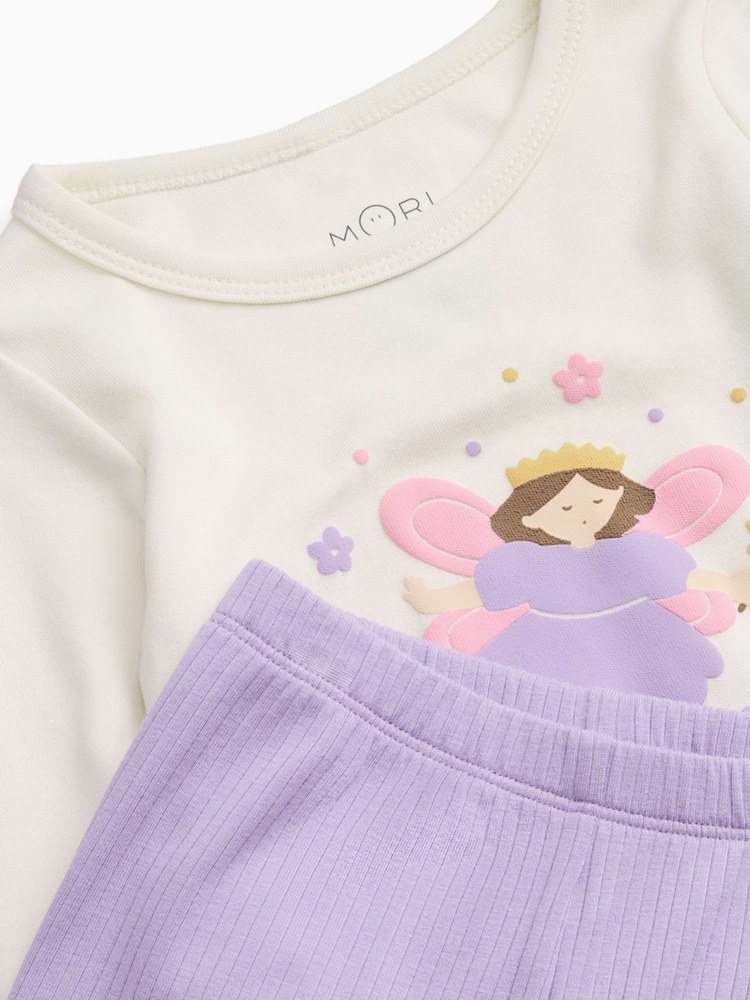 MORI Cream Purple Fairy Garden Supersoft Ribbed Placement Print Pyjamas Set - Image 4 of 4