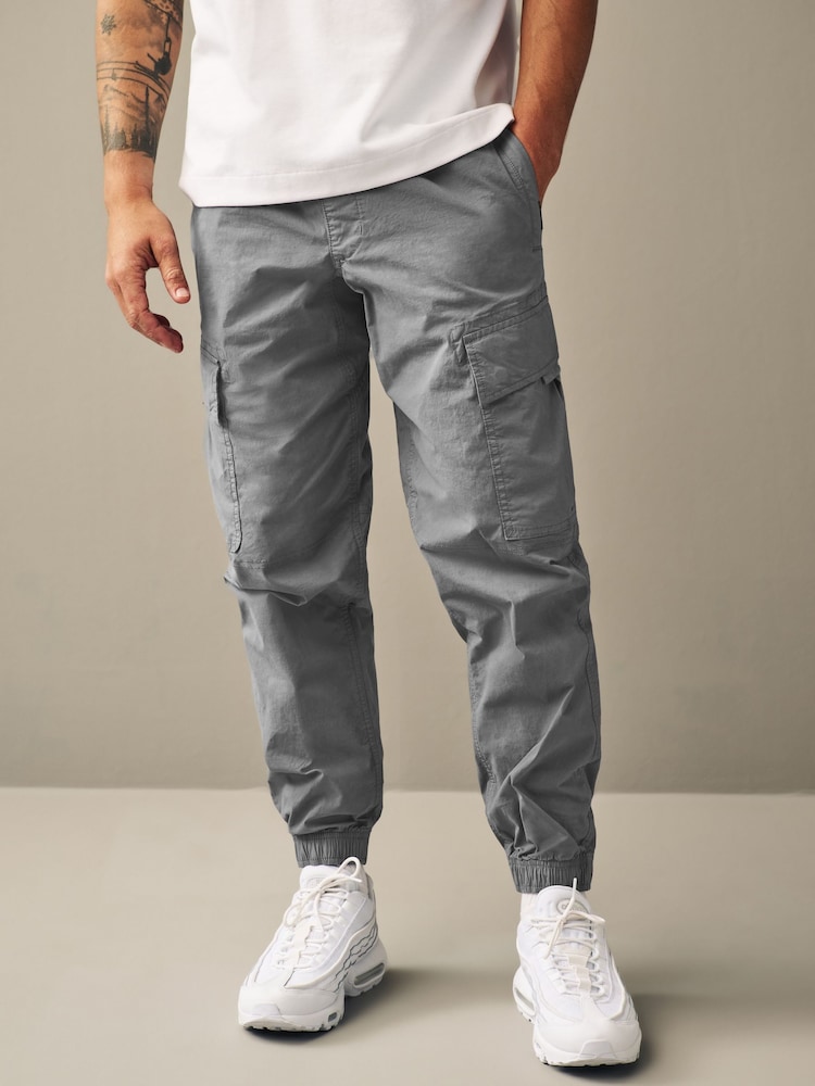 Light Blue Grey Regular Tapered Fit Stretch Utility Cargo Trousers - Image 1 of 14