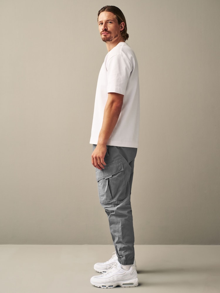 Bleu clair Gris - Coupe fuselée régulière - Pantalon cargo style militaire en tissu stretch - Image 3 of 14