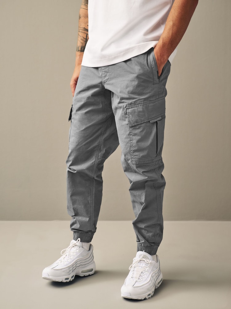 Bleu clair Gris - Coupe fuselée régulière - Pantalon cargo style militaire en tissu stretch - Image 4 of 14