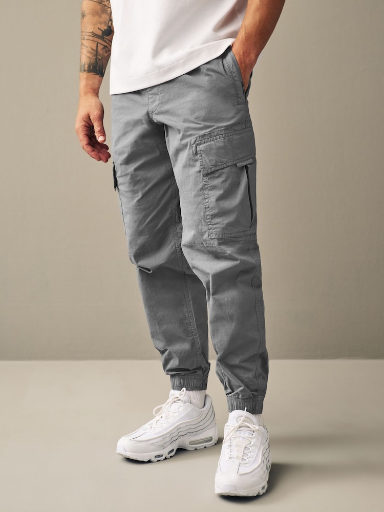 Bleu clair Gris - Coupe fuselée régulière - Pantalon cargo style militaire en tissu stretch - Image 6 of 14