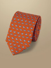 Charles Tyrwhitt Orange Hare Print Silk Tie - Image 1 of 2