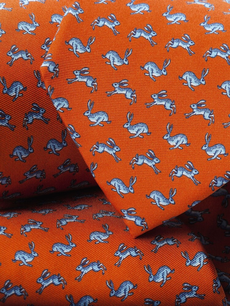 Charles Tyrwhitt Orange Hare Print Silk Tie - Image 2 of 2