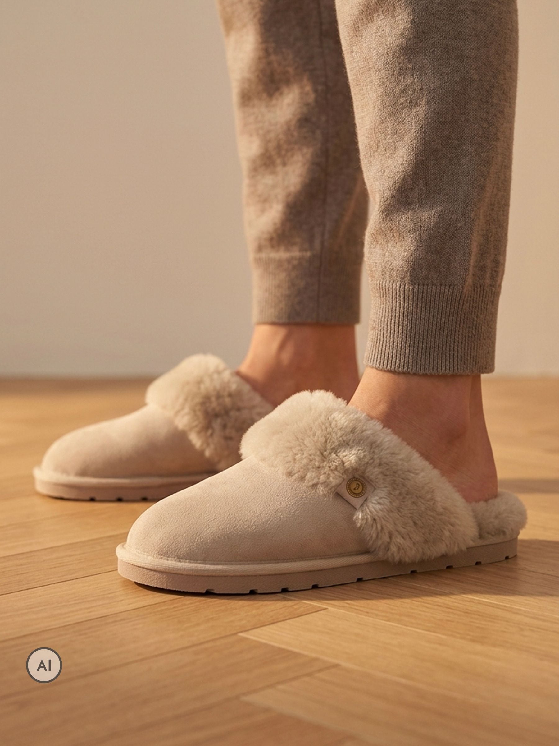 Jones Bootmaker Women's Taupe Brown Bella-Rose Sheepskin Mule Slippers - Image 1