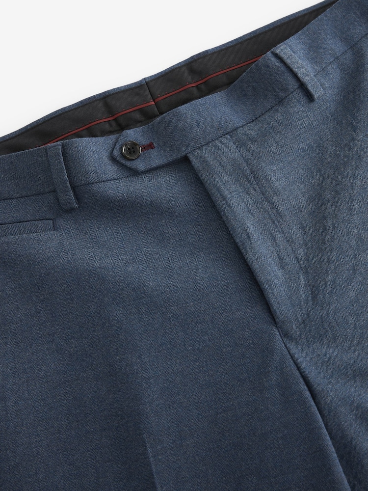 Bright Blue Tailored Fit Herringbone Suit Trousers - Image 2 of 4
