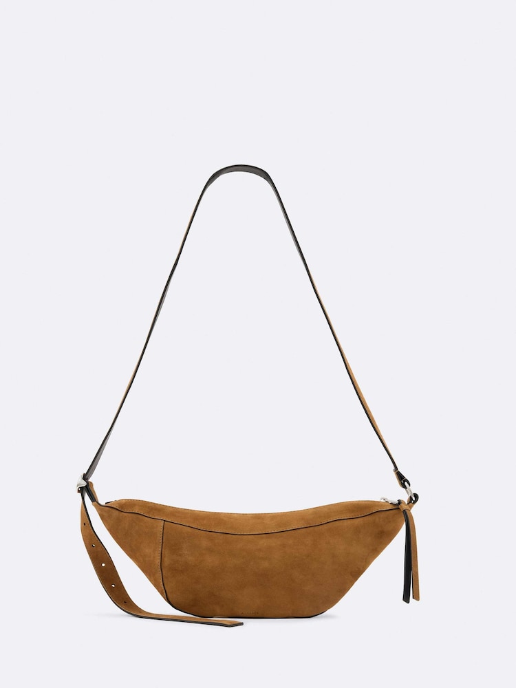 AllSaints Esme Suede Cross-Body Bag - Image 1 of 4 AllSaints Esme Suede Cross-Body Bag - Image 1 of 4