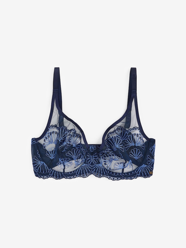 Bleu marine - Soutien-gorge brodé coquillage - Image 6 of 7
