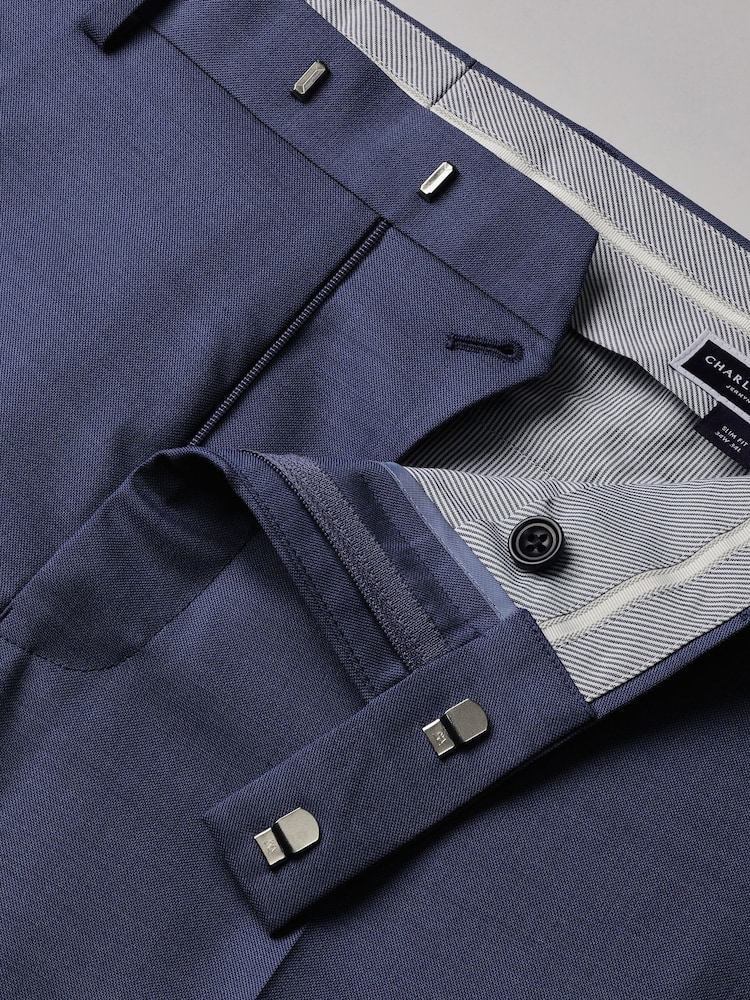 Charles Tyrwhitt Blue Slim Fit Sharkskin Ultimate Performance Suit Trousers - Image 3 of 3