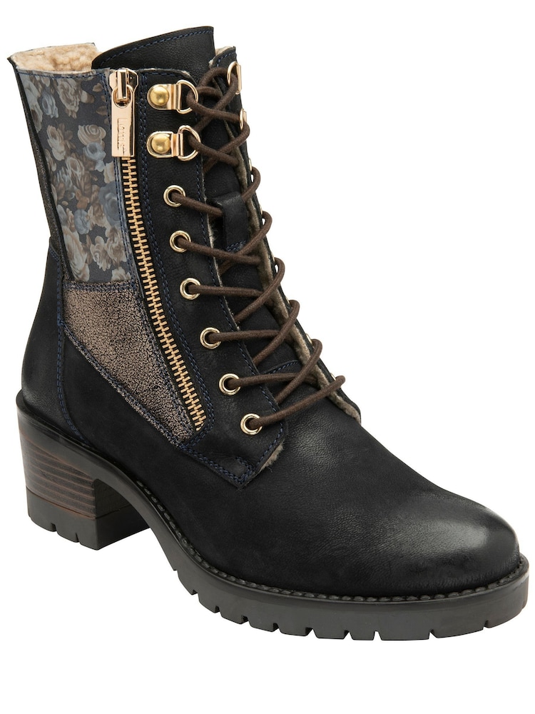 Lotus Navy Blue Leather Zip-Up Ankle Boots - Image 1 of 4 Lotus Navy Blue Leather Zip-Up Ankle Boots - Image 1 of 4