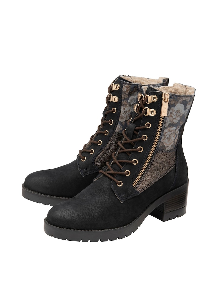 Lotus Navy Blue Leather Zip-Up Ankle Boots - Image 2 of 4