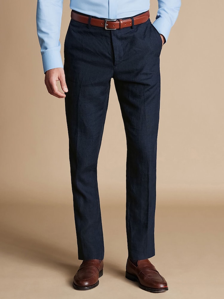 Charles Tyrwhitt Blue Slim Fit 100% Linen Trousers - Image 2 of 5