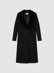 Reiss Black Laurie Wool Blend Removable Faux Fur Collar Coat - Image 2 of 6