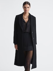 Reiss Black Laurie Wool Blend Removable Faux Fur Collar Coat - Image 3 of 6