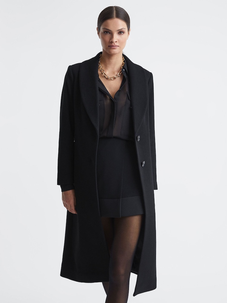 Buy Reiss Black Laurie Wool Blend Removable Faux Fur Collar Coat