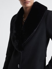 Reiss Black Laurie Wool Blend Removable Faux Fur Collar Coat - Image 4 of 6