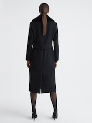 Reiss Black Laurie Wool Blend Removable Faux Fur Collar Coat - Image 5 of 6