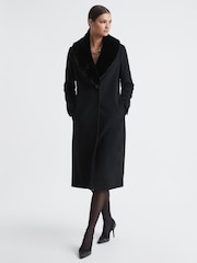 Reiss Black Laurie Wool Blend Removable Faux Fur Collar Coat - Image 6 of 6