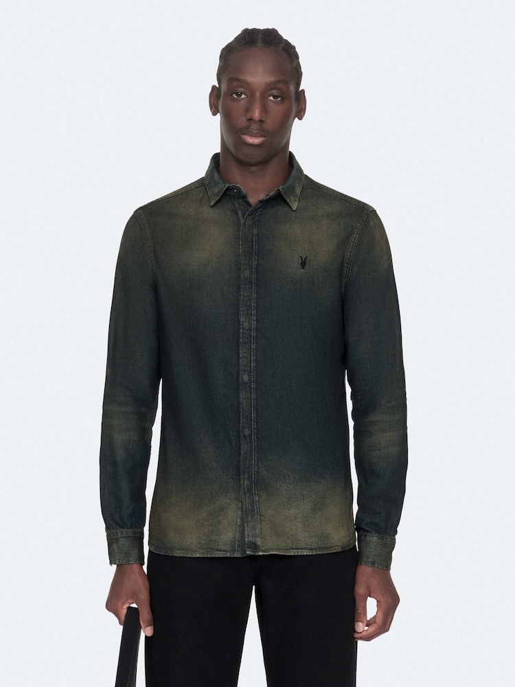AllSaints Blue Gleason Denim Shirt - Image 1 of 8 AllSaints Blue Gleason Denim Shirt - Image 1 of 8
