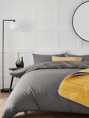 Grey Charcoal Cotton Rich Plain Duvet Cover and Pillowcase Set - Image 1 of 4