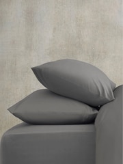 Grey Charcoal Cotton Rich Plain Duvet Cover and Pillowcase Set - Image 2 of 4
