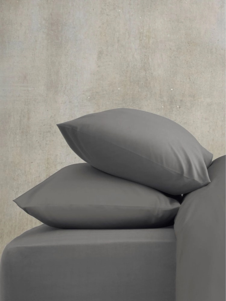Grey Charcoal Cotton Rich Plain Duvet Cover and Pillowcase Set - Image 2 of 4