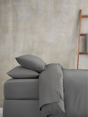 Grey Charcoal Cotton Rich Plain Duvet Cover and Pillowcase Set - Image 3 of 4