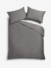 Grey Charcoal Cotton Rich Plain Duvet Cover and Pillowcase Set - Image 4 of 4