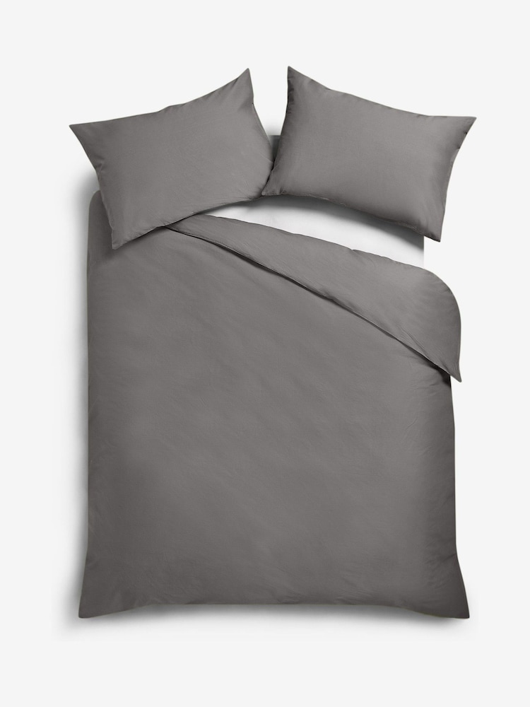 Grey Charcoal Cotton Rich Plain Duvet Cover and Pillowcase Set - Image 4 of 4