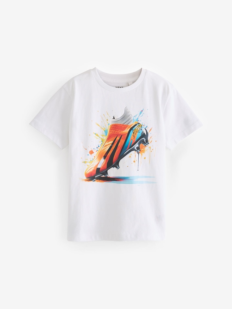 White Football Boot 100% Cotton Short Sleeve Graphic T-Shirt (3-16yrs) - Image 1 of 3