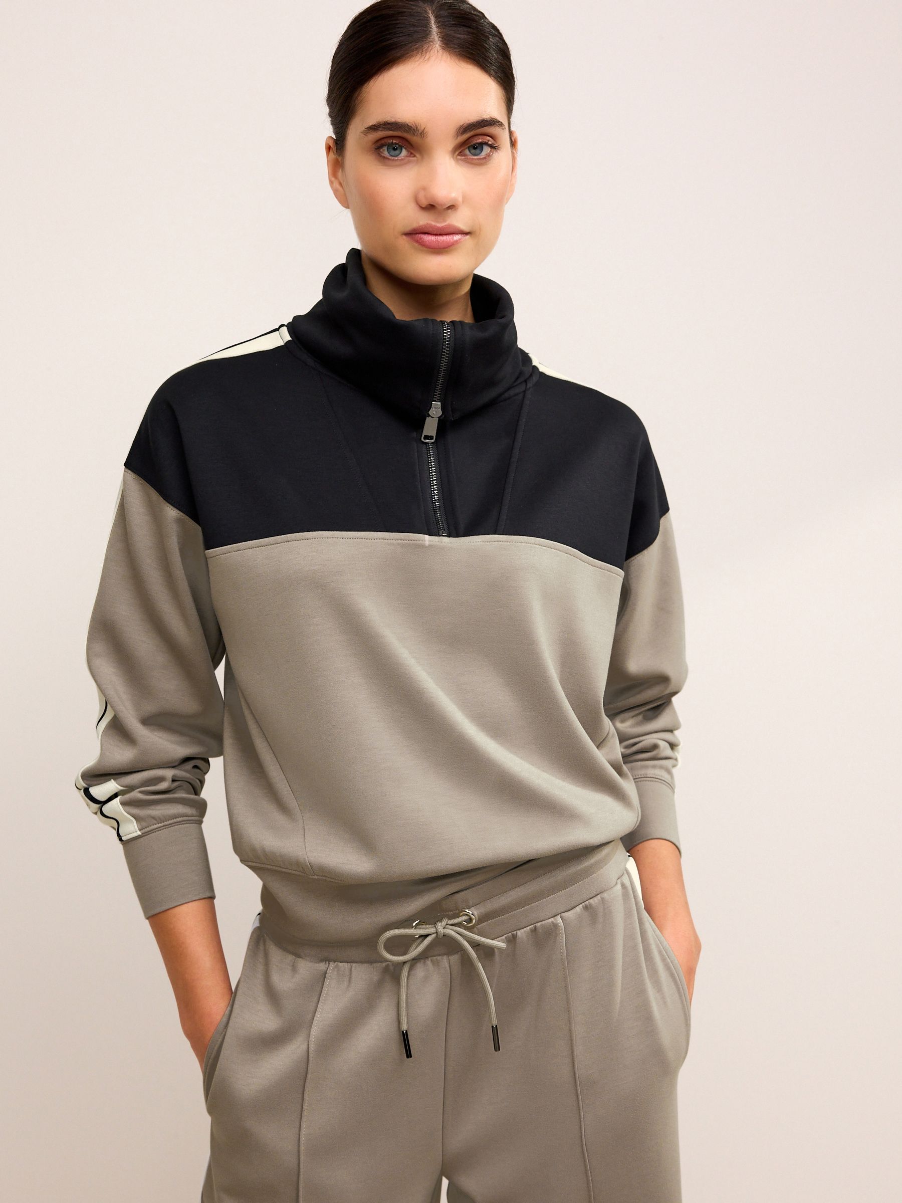 Buy Stone Natural/Black Slinky Quarter Zip Funnel Neck Long