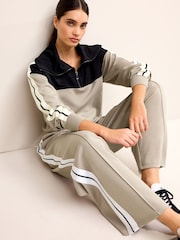 Stone Natural/Black Slinky Quarter Zip Funnel Neck Long Sleeve Top - Image 3 of 7