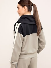 Stone Natural/Black Slinky Quarter Zip Funnel Neck Long Sleeve Top - Image 4 of 7