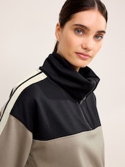 Stone Natural/Black Slinky Quarter Zip Funnel Neck Long Sleeve Top - Image 5 of 7