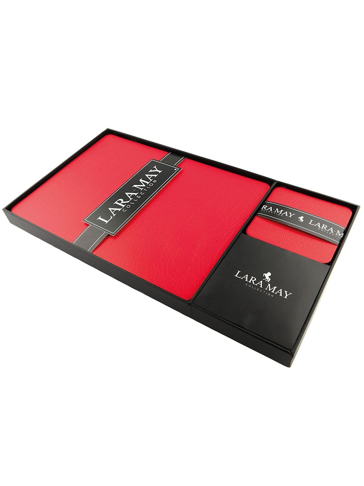 Lara-May Set of 8 London Red Leather Coasters and Placemats - Image 4 of 4 Lara-May Set of 8 London Red Leather Coasters and Placemats - Image 4 of 4