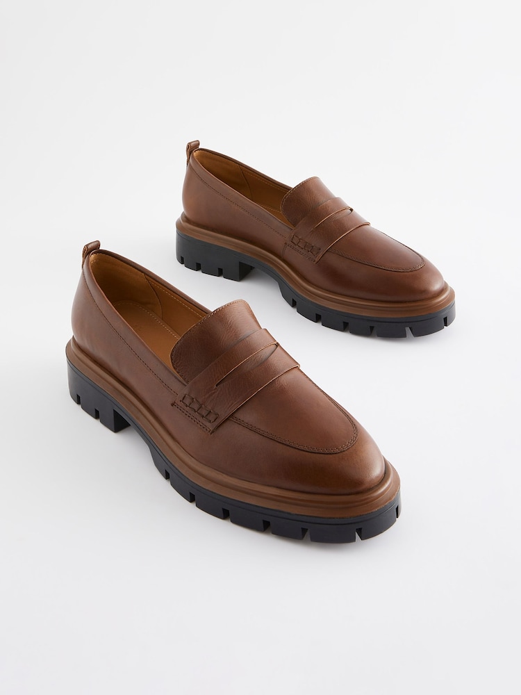 Tan Brown Forever Comfort Leather Cleated Sole Loafer Shoes - Image 1 of 5