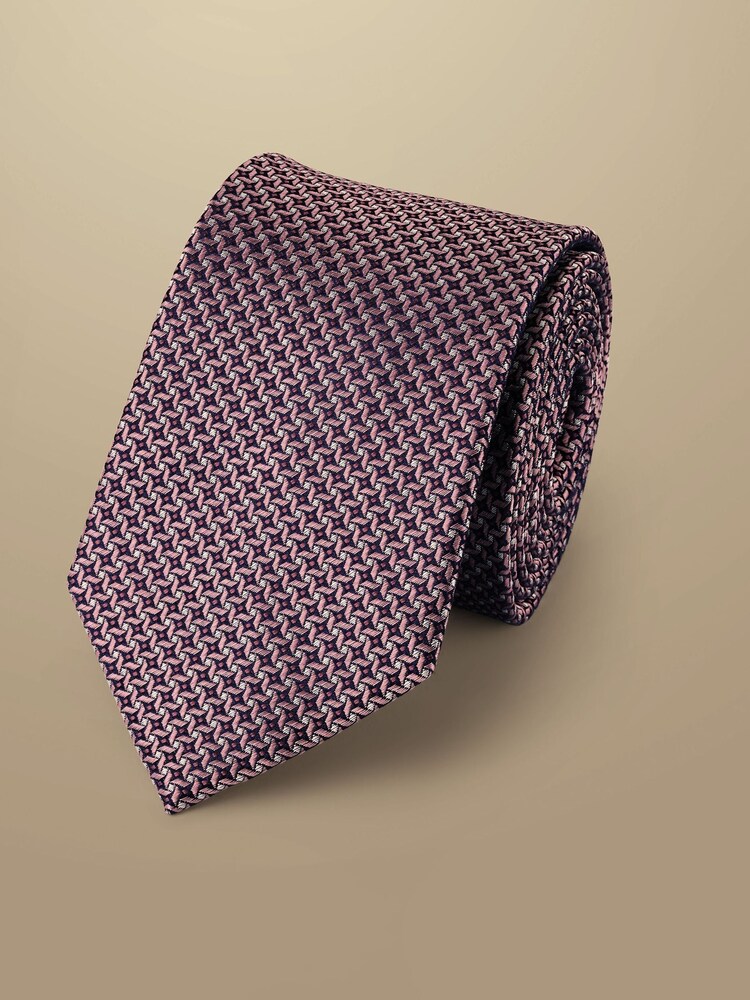 Charles Tyrwhitt Pink Semi Plain Silk Stain Resist Pattern Tie - Image 1 of 2 Charles Tyrwhitt Pink Semi Plain Silk Stain Resist Pattern Tie - Image 1 of 2