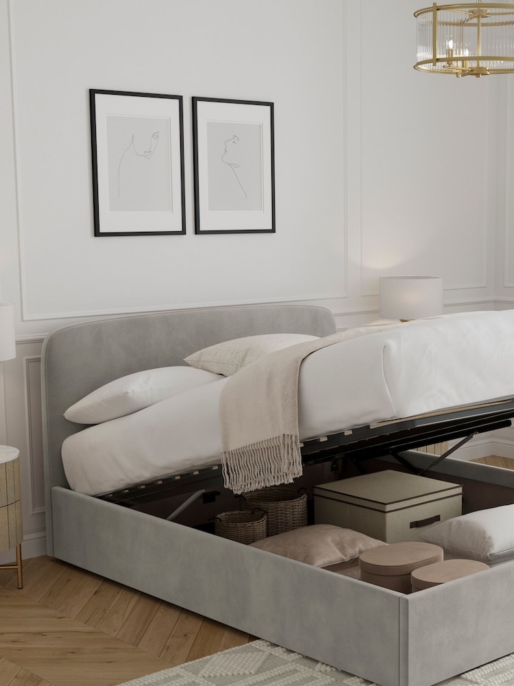 Grey Light Opulent Velvet Matson Upholstered Ottoman Storage Bed Frame - Image 2 of 8
