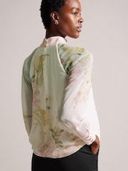 Ted Baker Lelyaa High Neck Pleat Detailing Long Sleeve White Top - Image 2 of 5