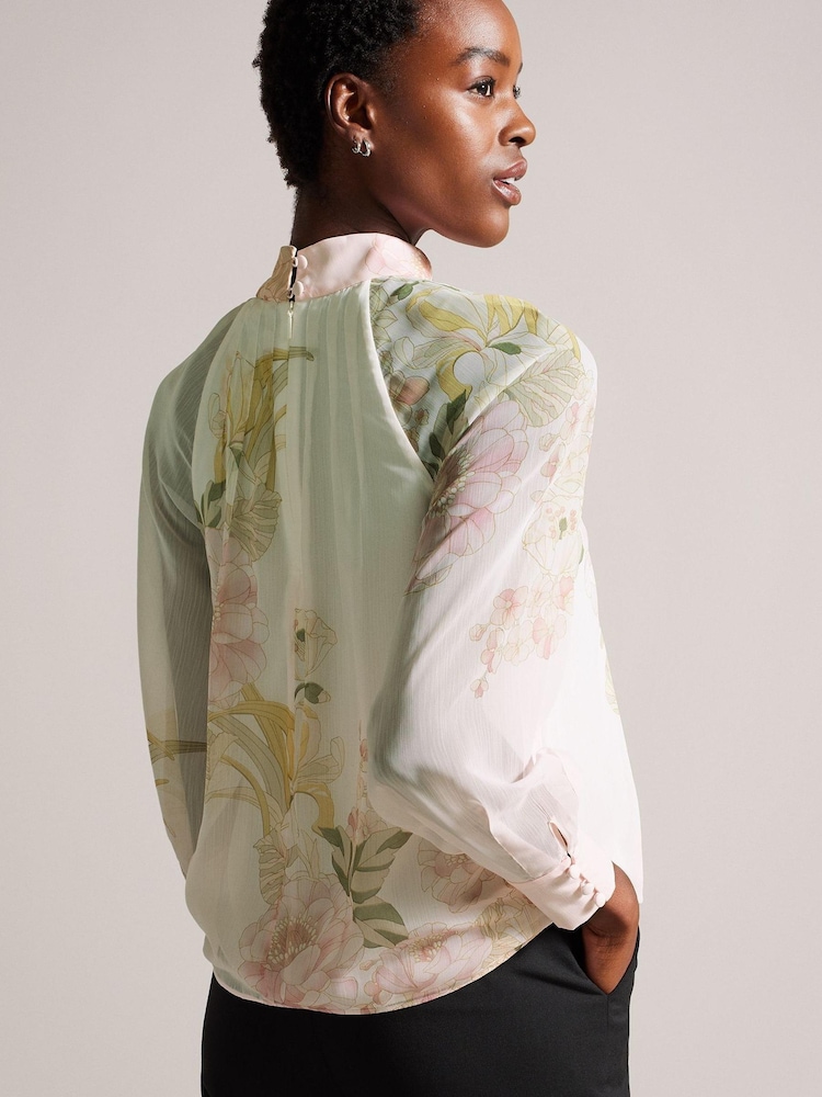 Ted Baker Lelyaa High Neck Pleat Detailing Long Sleeve White Top - Image 2 of 5