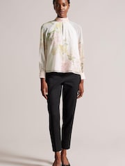 Ted Baker Lelyaa High Neck Pleat Detailing Long Sleeve White Top - Image 3 of 5