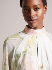 Ted Baker Lelyaa High Neck Pleat Detailing Long Sleeve White Top - Image 4 of 5