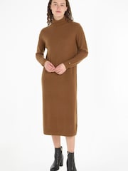 Tommy Hilfiger Cashmere Blend Roll Neck Brown Dress - Image 5 of 10